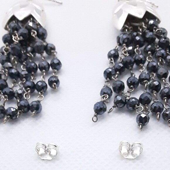 Elegant Designer Rebecca Hook sterling silver and hematite drop earrings - Picture 11 of 12